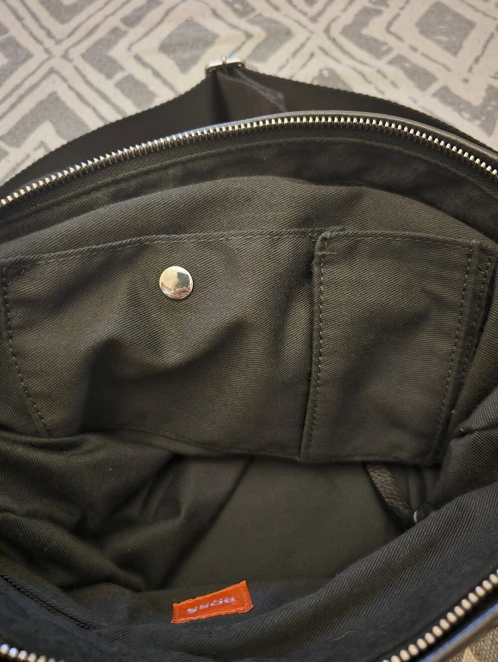 Hugo Boss Black Unisex Canvas Messenger Bag with Leather Trim & Adjustable Strap